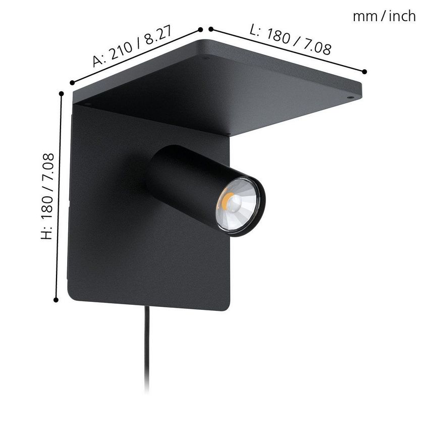 Ciglie Wandlamp met oplaadpunt Zwart De laatste Winkel exemplaar