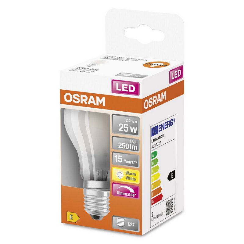 Osram LED Standaard lamp A60 dimbaar 2,2w/E27 25watt MAT